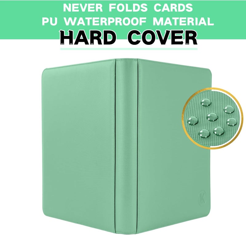 KUOOKING Toploader Binder, Holds 128+ Toploaders, 4 Pocket Top Loader Card Storage Case, Double-Sided Pockets for trading card in 3 x 4'' Toploaders (Light Green) - Image 3